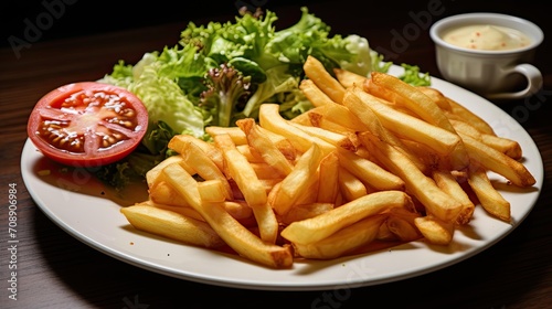 French fries with salad.. Generative AI