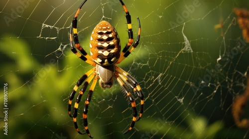 Garden spider on web.. Generative AI
