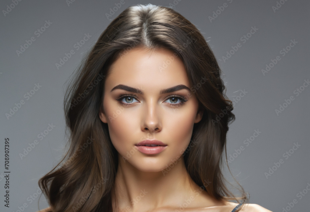 Beautiful brunette girl in move with a perfectly smooth hair, and classic make-up. Beauty face. Picture taken in the studio. Beautiful brunette girl in move with a perfectly smooth hair, and classic make-up. Beauty face. Picture taken in the studio.
