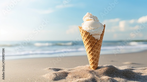 Ice cream on the beach.. Generative AI