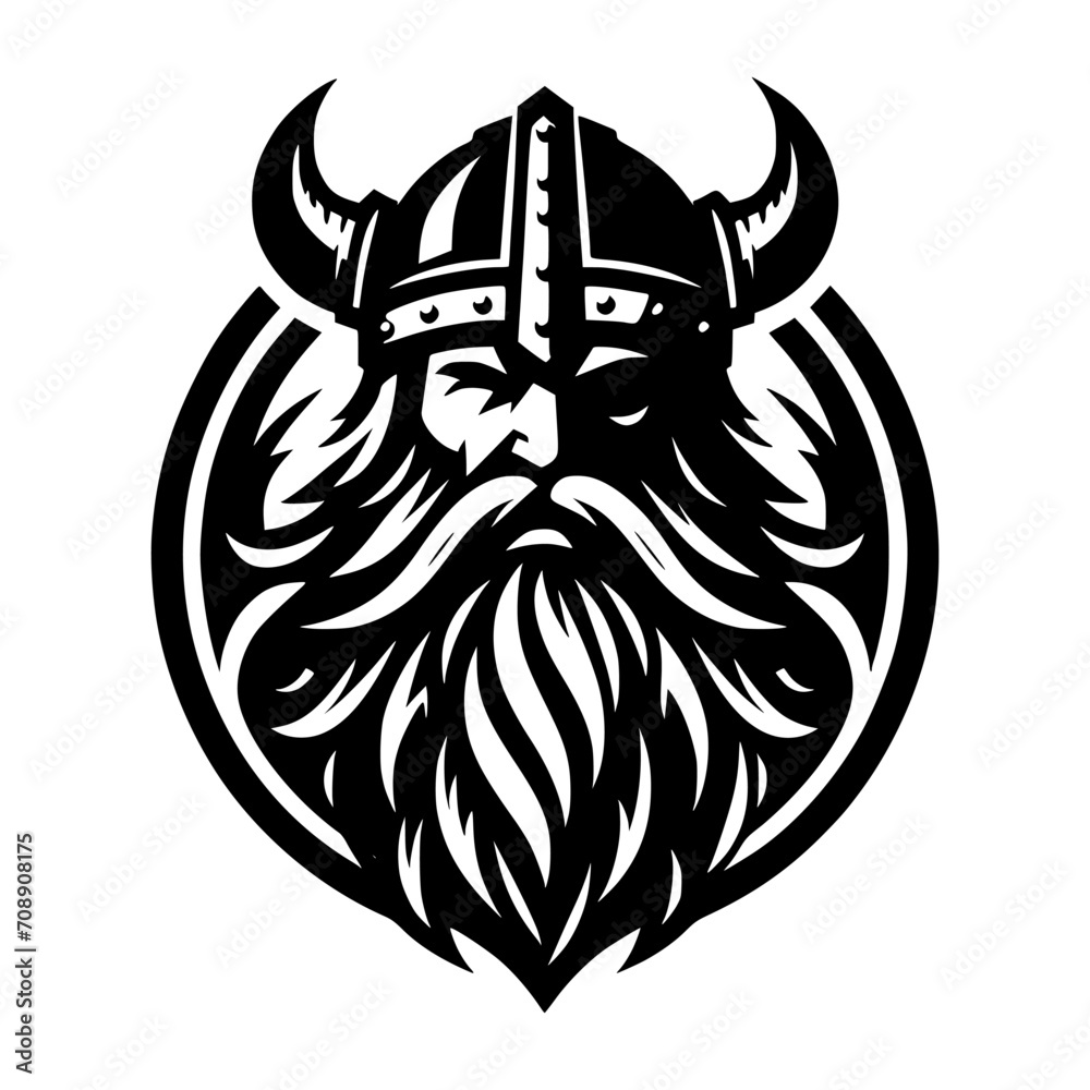 Vector logo of a Viking head. black and white logo of Norse guy ...