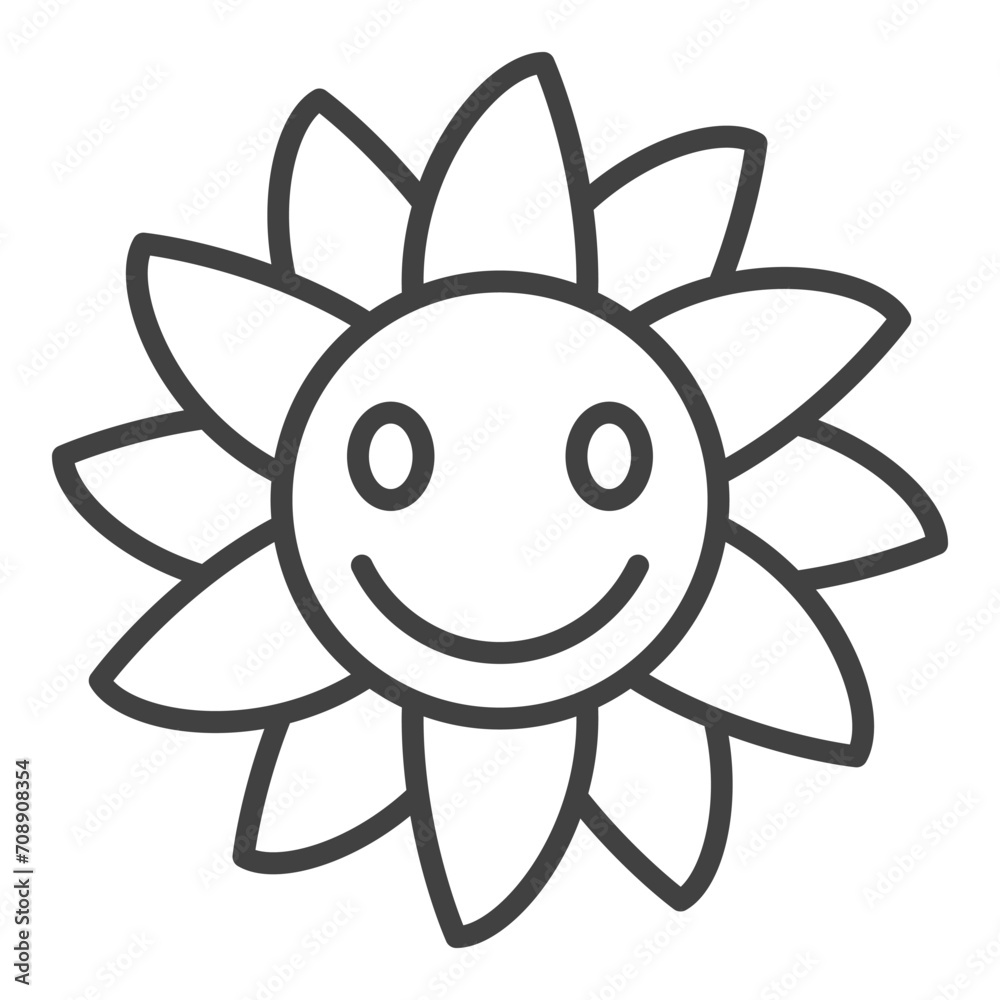 Groovy Smiling Flower vector simple linear icon or symbol