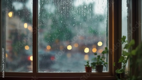 Winter and Raindrop on Window, using Generative ai