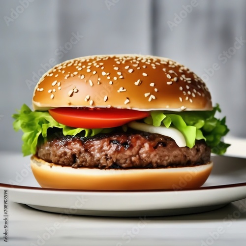 burger on a white plate. delicious fast food.