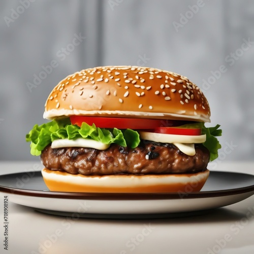 burger on a white plate. delicious fast food.