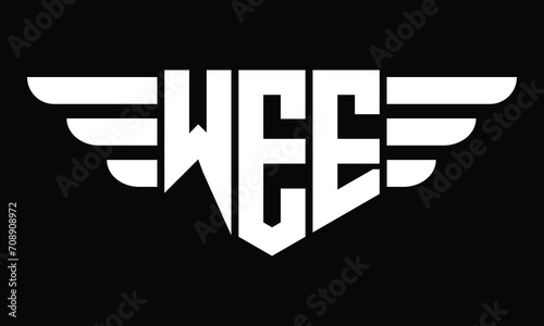 WEE three letter logo, creative wings shape logo design vector template. letter mark, word mark, monogram symbol on black & white.	