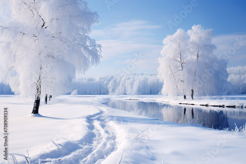winter landscape with snow covered trees. Generative Ai © Shades3d