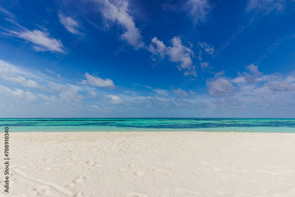 Tranquil seascape. Relaxing sunny beach empty summer vacation holiday beachfront. Waves surf with amazing blue ocean lagoon, sea shore, coastline. Beautiful bright beach, seaside copy space text ready Tranquil seascape. Relaxing sunny beach empty summer vacation holiday beachfront. Waves surf with amazing blue ocean lagoon, sea shore, coastline. Beautiful bright beach, seaside copy space text ready
