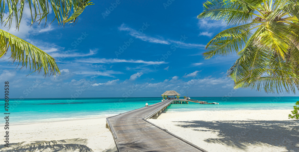 Amazing tropical island with palm trees and calm ocean lagoon, exotic ...