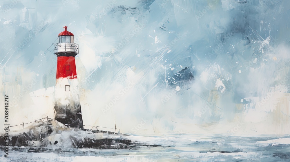 simple minimalist painting winter lighthouse