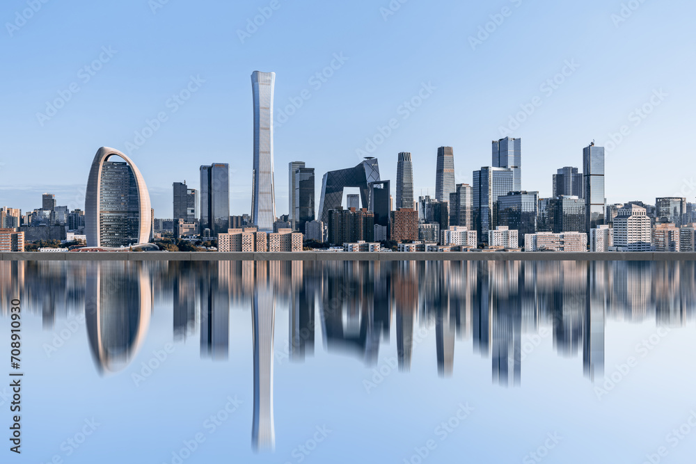 Reflection on the Water Surface of the Skyline Architecture Complex in Beijing International Trade Center, China
