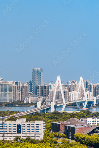 High View Scenery of the Haidian River Century Bridge in Haikou, Hainan, China #708911143