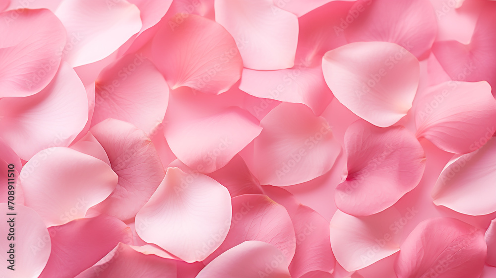 delicate, romantic pink rose petals laid out on a pink background, postcard, banner for filling or decoration for the holiday delicate, romantic pink rose petals laid out on a pink background, postcard, banner for filling or decoration for the holiday