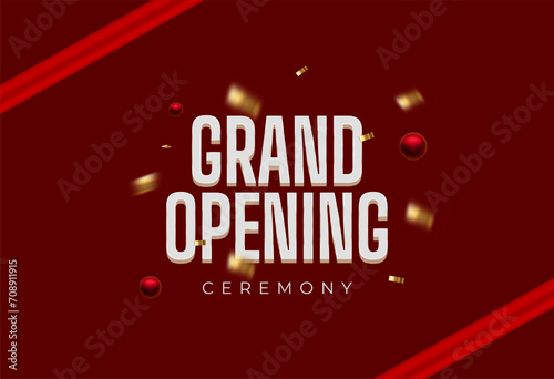 Premium red Grand Opening ceremony with red ribbon vector template