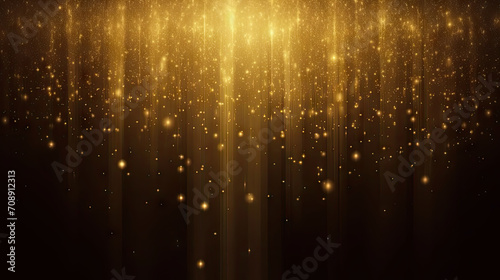  golden particle award with glitter effect  with golden lights shining on black background.  Futuristic glittering in space on black background. golden stars dust bokeh flare background