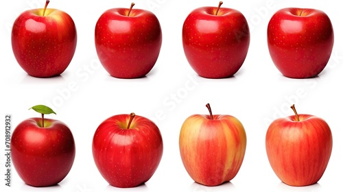 Red Apple Fruit. Fresh ripe red apple. A set of whole and sliced apples. Collection of red apples. white background