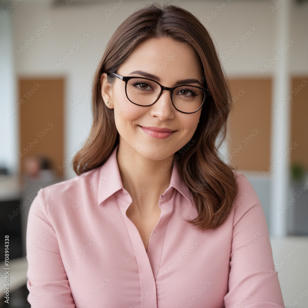portrait of a business woman in pink shirt, female manager