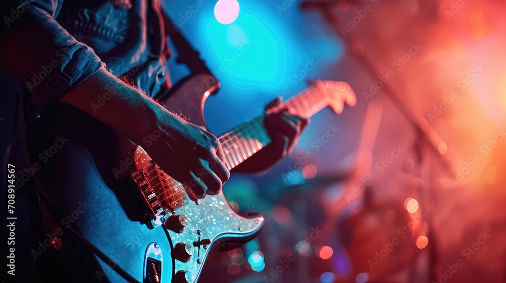 Obraz premium Guitarist on stage for background, soft and blur concept