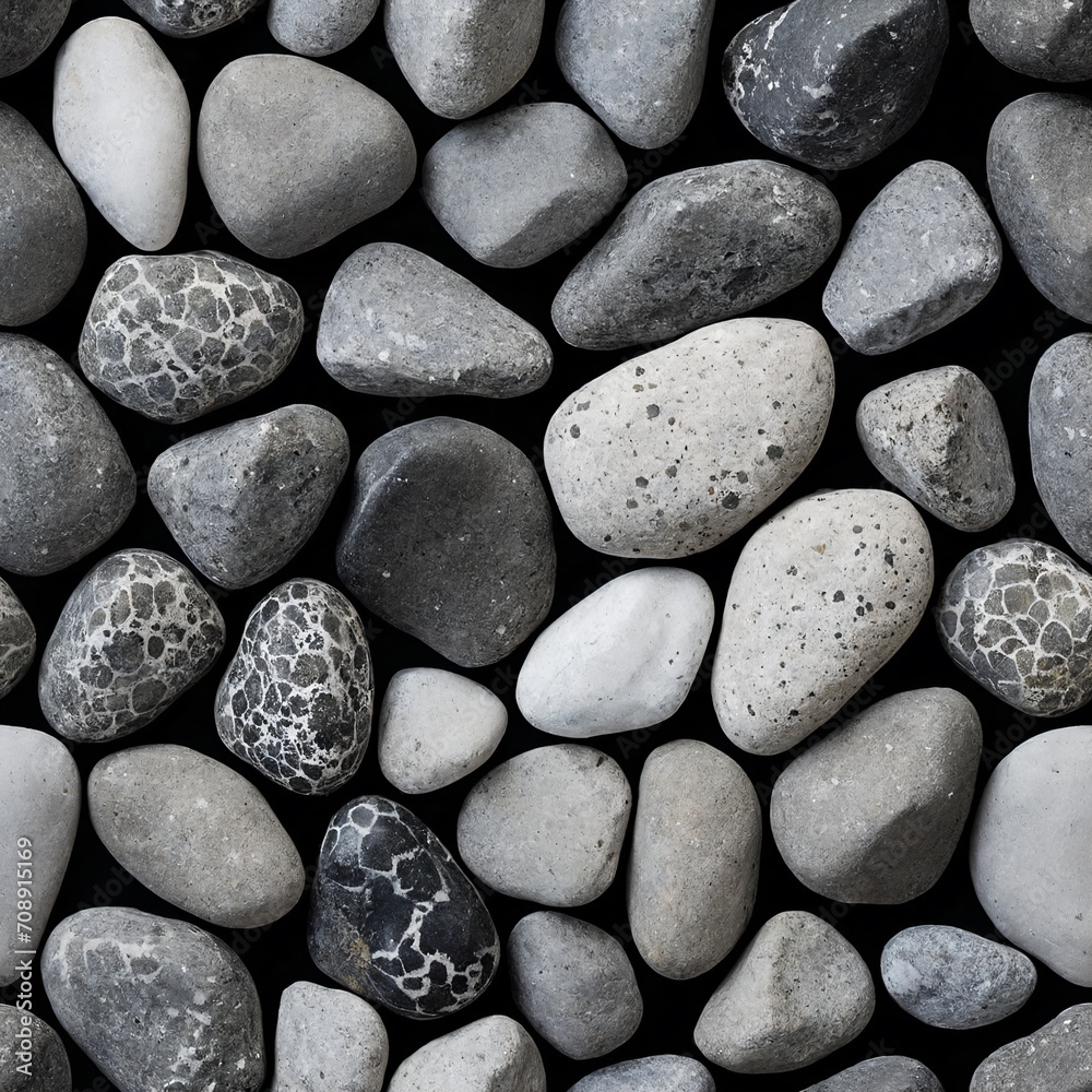 River Rocks in black, white and grey, top view - Seamless tile River Rocks in black, white and grey, top view - Seamless tile
