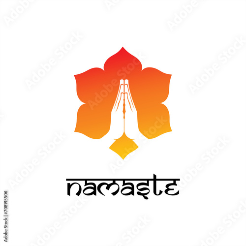 Colorful Namaste Symbol with Hands and Lotus Flower - Namaste Minimal typography - Indian welcome - Join Hands Flower 