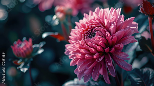 A blooming pink flower in the morning