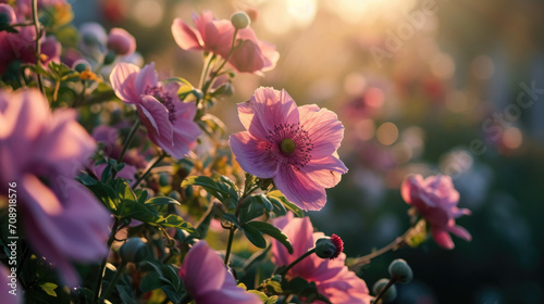 A blooming pink flower in the morning