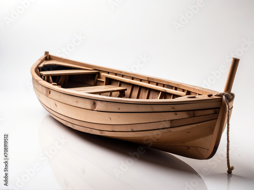 Wooden boat on white background