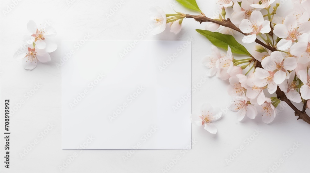 Fototapeta premium Blank greeting card mockup with flowers. gray background