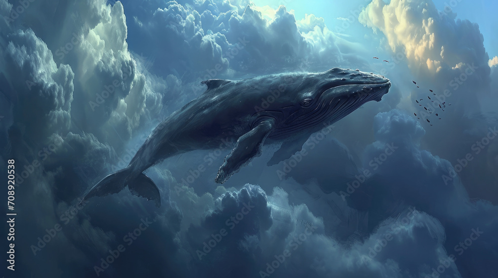 Fototapeta premium whale on the sky, fantasy world