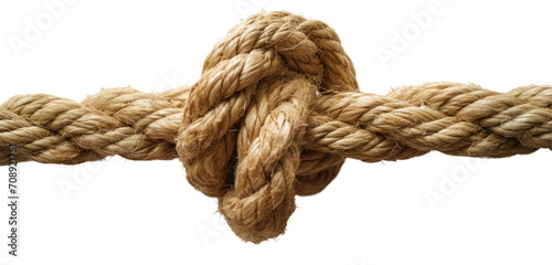 A thick beige rope tied in a secure knot on a transparent background.