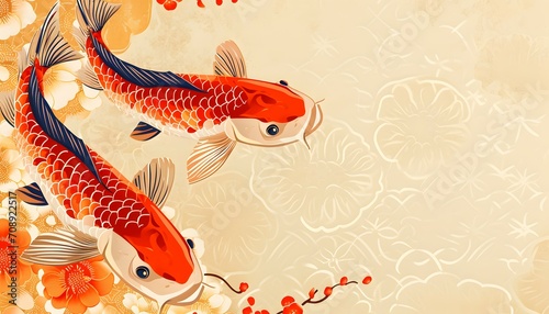 Traditional Koi Fish and Cherry Blossoms Artwork