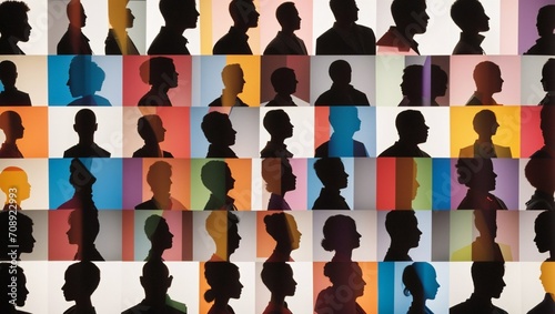 illustration of silhouettes of people with different shapes and colors made by AI generative