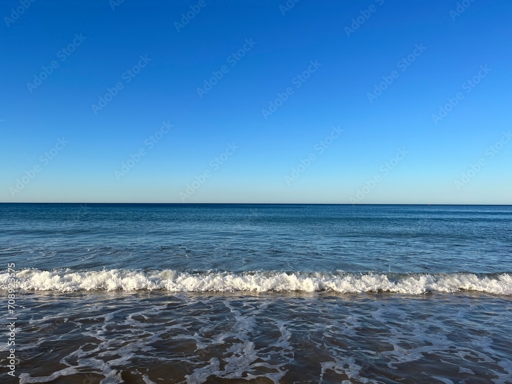 Blue seascape background, clear blue sky and blue sea horizon Blue seascape background, clear blue sky and blue sea horizon