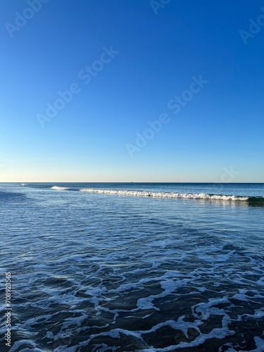 Blue seascape background  clear blue sky and blue sea horizon