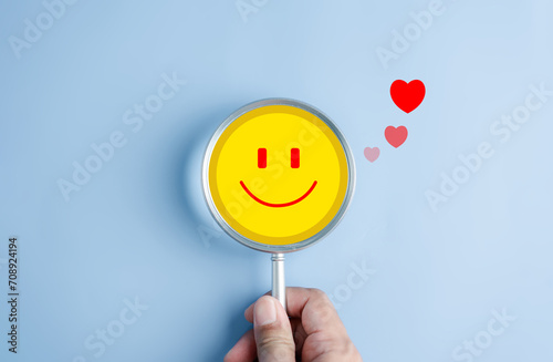 Focus happy smile face with love emotion feeling. mental health positive thinking and growth mindset, mental health care recovery to happiness emotion.