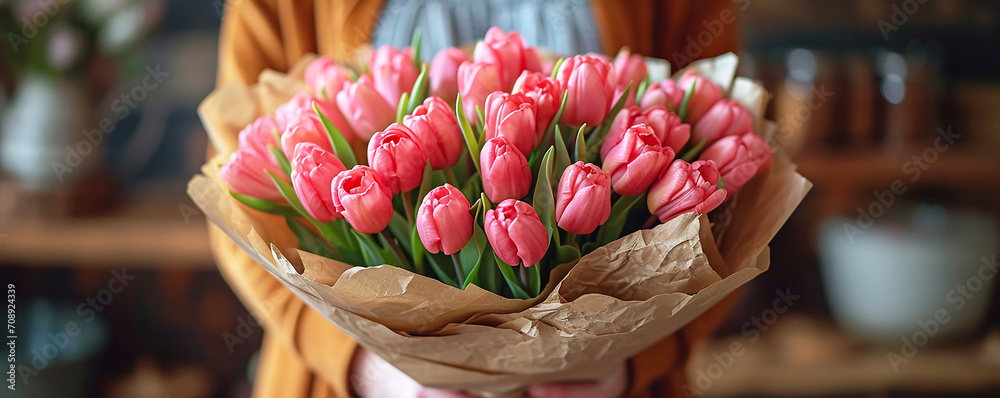 Floral Embrace: Wrapped in Simplicity, Pink Tulips Herald the Joy of Spring, 
Nature's Gift in Bloom: Pink Tulips Enveloped in Paper, 
Honoring the Power and Diversity of International Women's Day