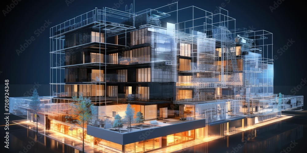 BIM Building Information Modeling concept. Touching on 3D digital model based process that provides architects, engineers, constructors, and owners with a comprehensive view of the building 