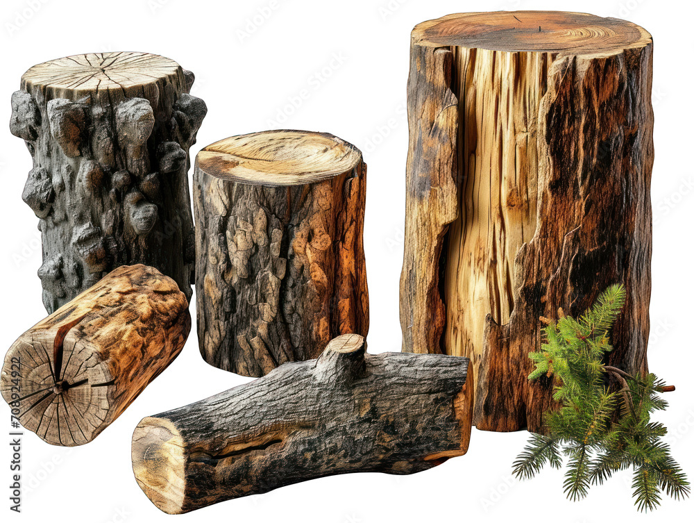 Stump Log Set Isolated on Transparent or White Background, PNG Stump Log Set Isolated on Transparent or White Background, PNG