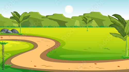 Fototapeta Naklejka Na Ścianę i Meble -  Forest Background Vector with road cartoon background with road vector background for cartoon vector