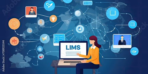 LMS - Learning Management System concept. Online learning platform. HR manager planning and analysis corporate learning management system to streamline content delivery and measure the effectiveness
