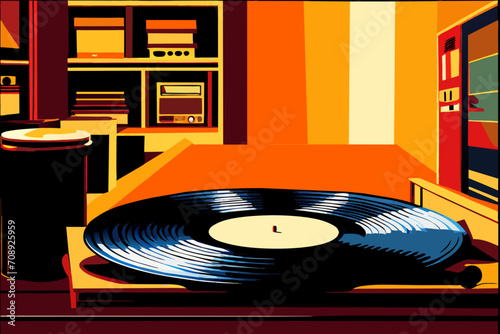 Vintage vinyl record store. vektor illustation