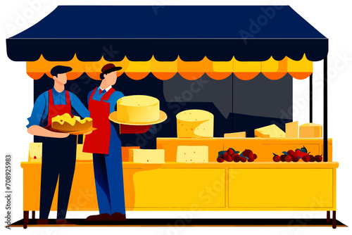 Farmers' market cheese vendor. vektor illustation