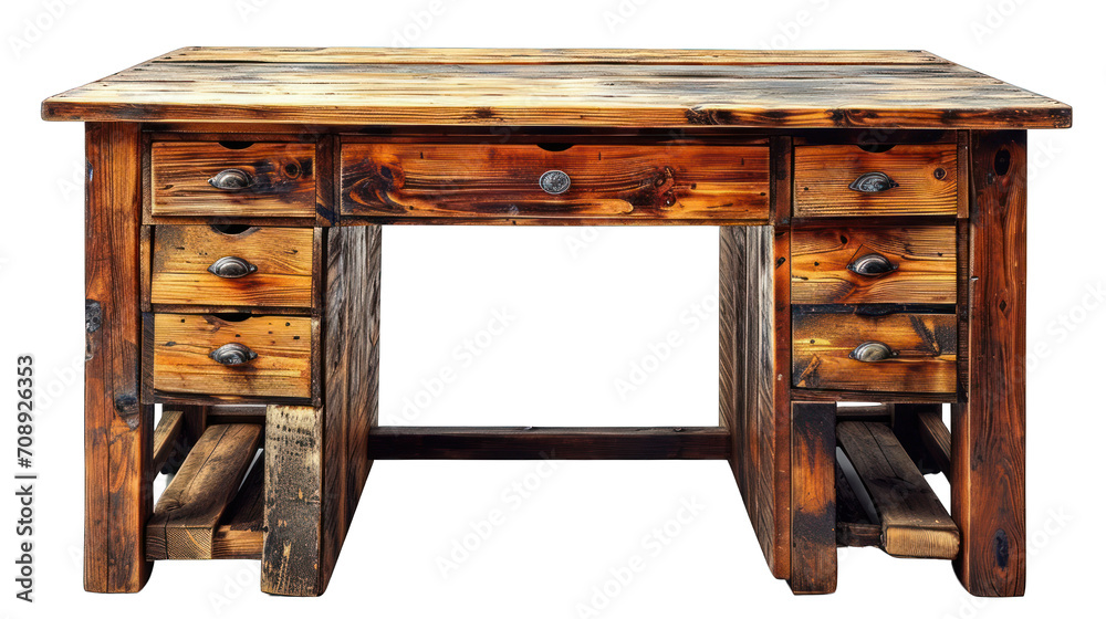 Wooden Desk with Drawer Isolated on Transparent or White Background, PNG Wooden Desk with Drawer Isolated on Transparent or White Background, PNG