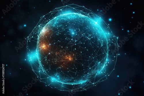 Futuristic network of vibrant blue lines forming a sphere of energy, representing interconnectedness and technological advancement