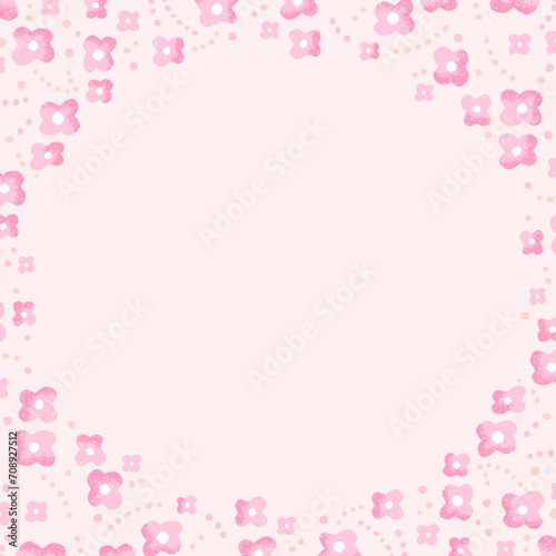手描きの花柄　フレーム・背景素材／ピンク（正方形） © Katie（カチエ）