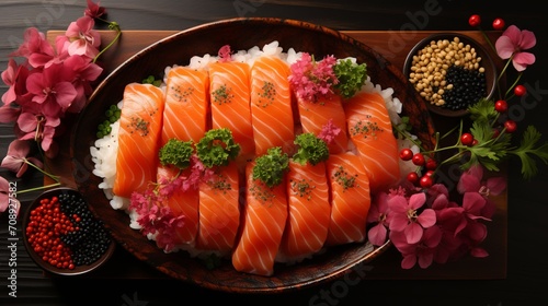 Sushi Plate for E-Commerce Websites - Stunning Flat Layout. A plate of sushi, top view.