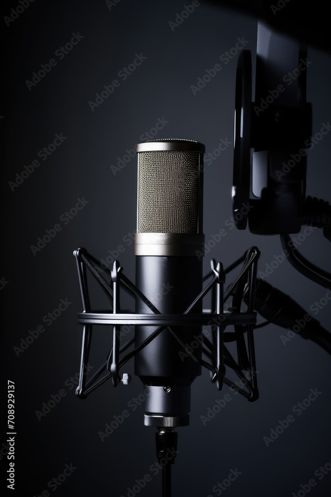 Modern studio microphones designed for professional podcast audio recording, capturing crystal-clear sound quality Modern studio microphones designed for professional podcast audio recording, capturing crystal-clear sound quality