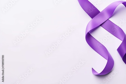 World cancer day, purple ribbon for raising awareness on all kind of cancer illness