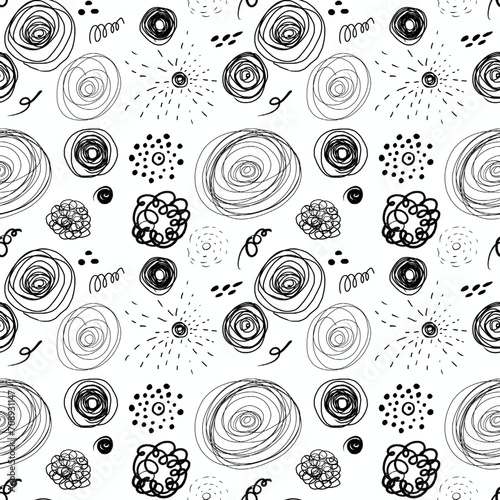 Black and white seamless pattern. Geometric  style. classic pattern. Classic pattern. Children draw geometric lines.