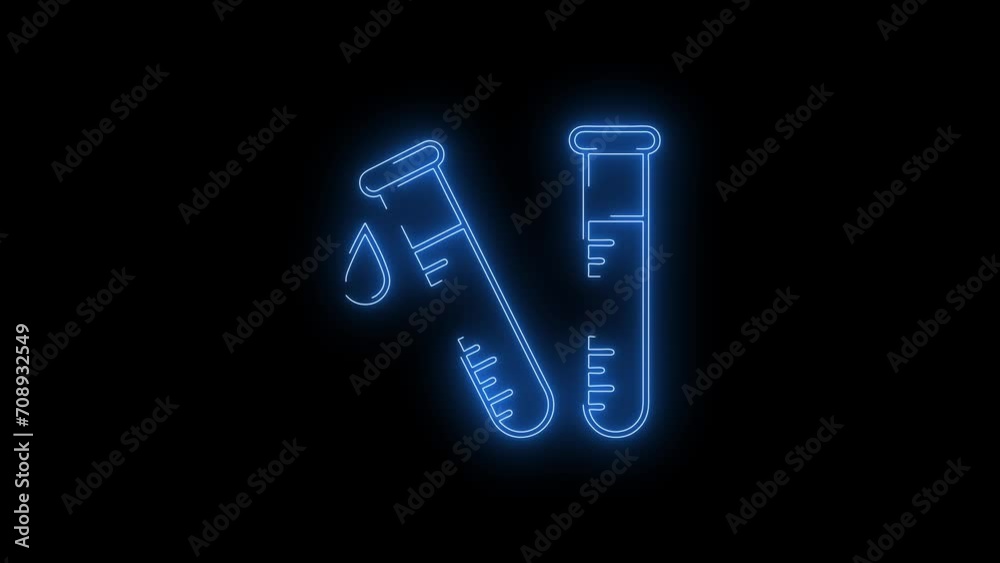 Video footage of Blue glowing Laboratory test neon icon. Looped Neon Lines abstract on black background. Futuristic laser background. Seamless loop. 4k video
